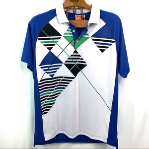 Puma blue and white geometric knit polo shirt